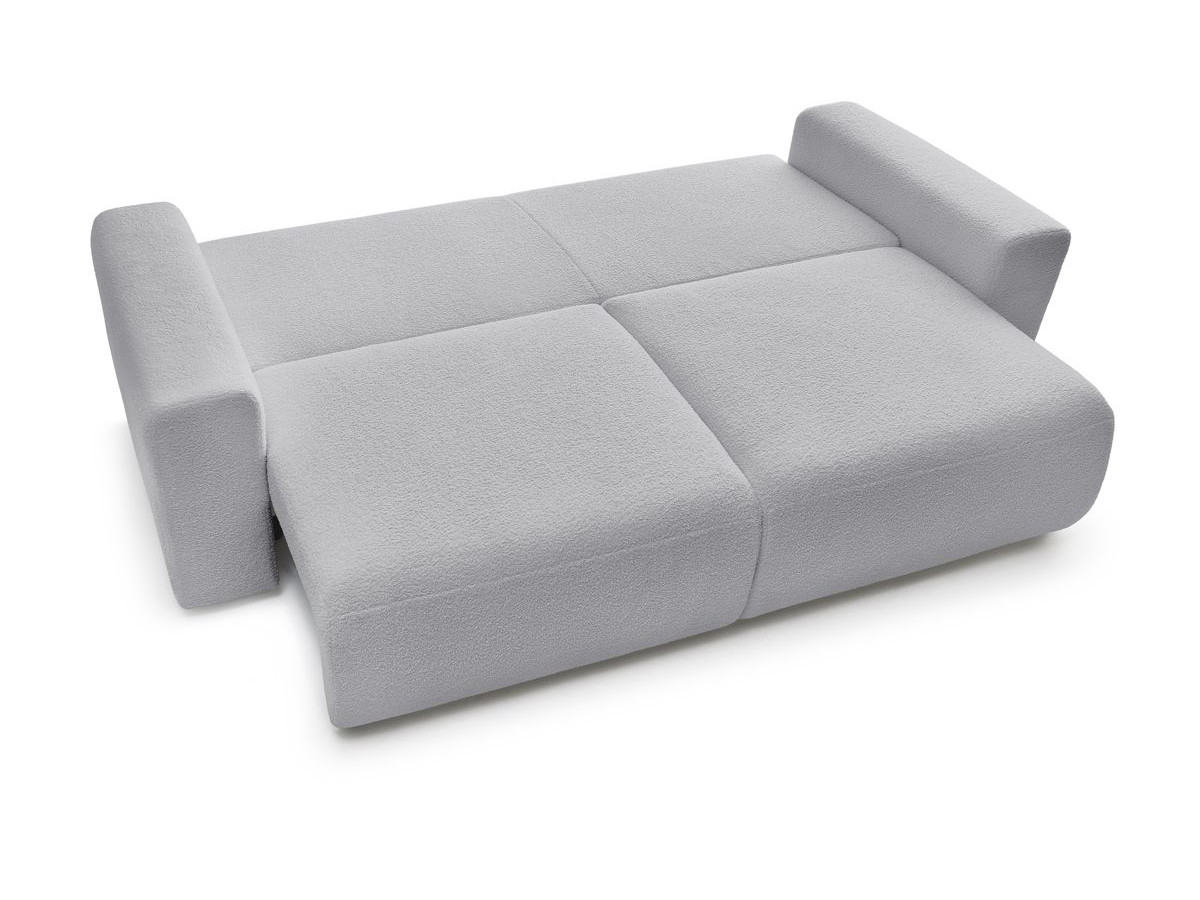 Canapé droit convertible coffre ENVY tissu bouclette doux avec pouf rond