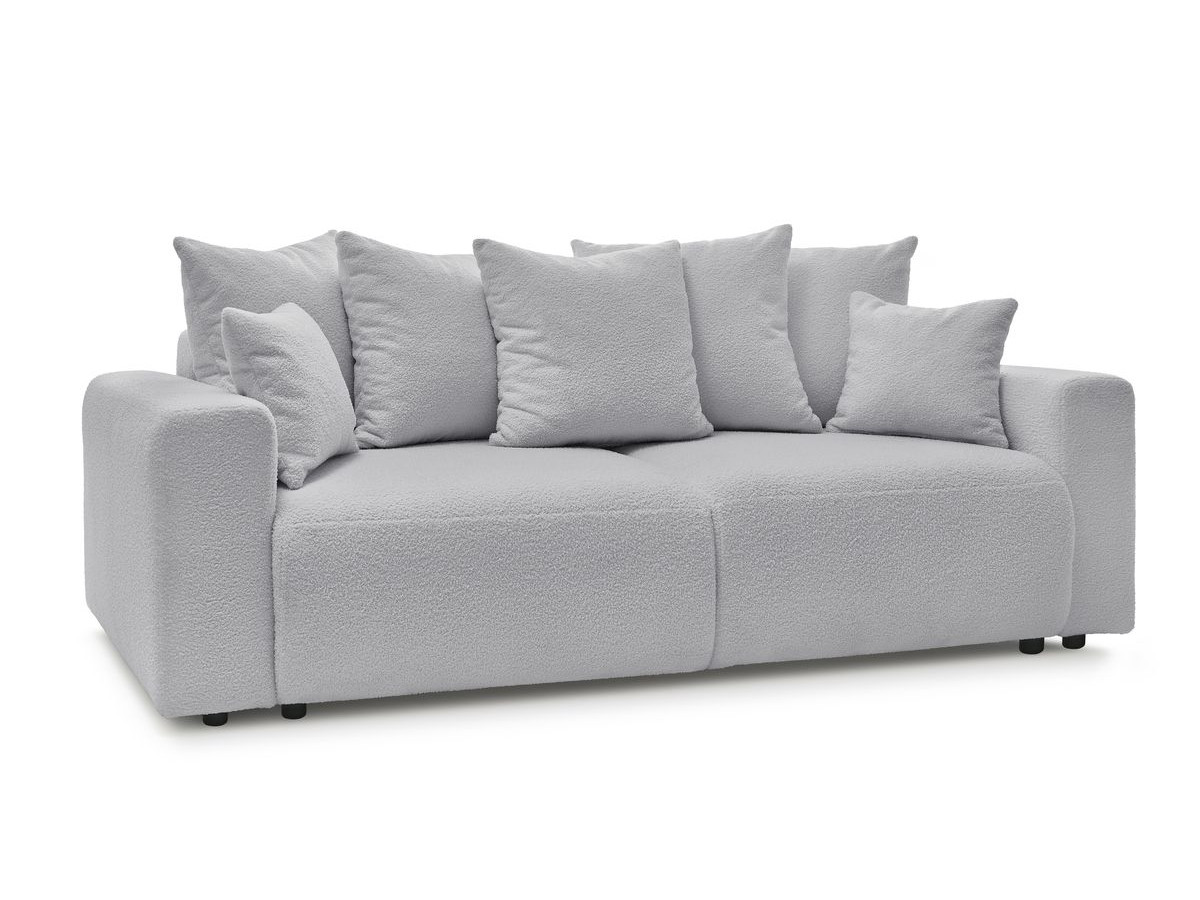 Canapé droit convertible coffre ENVY tissu bouclette doux avec pouf rond