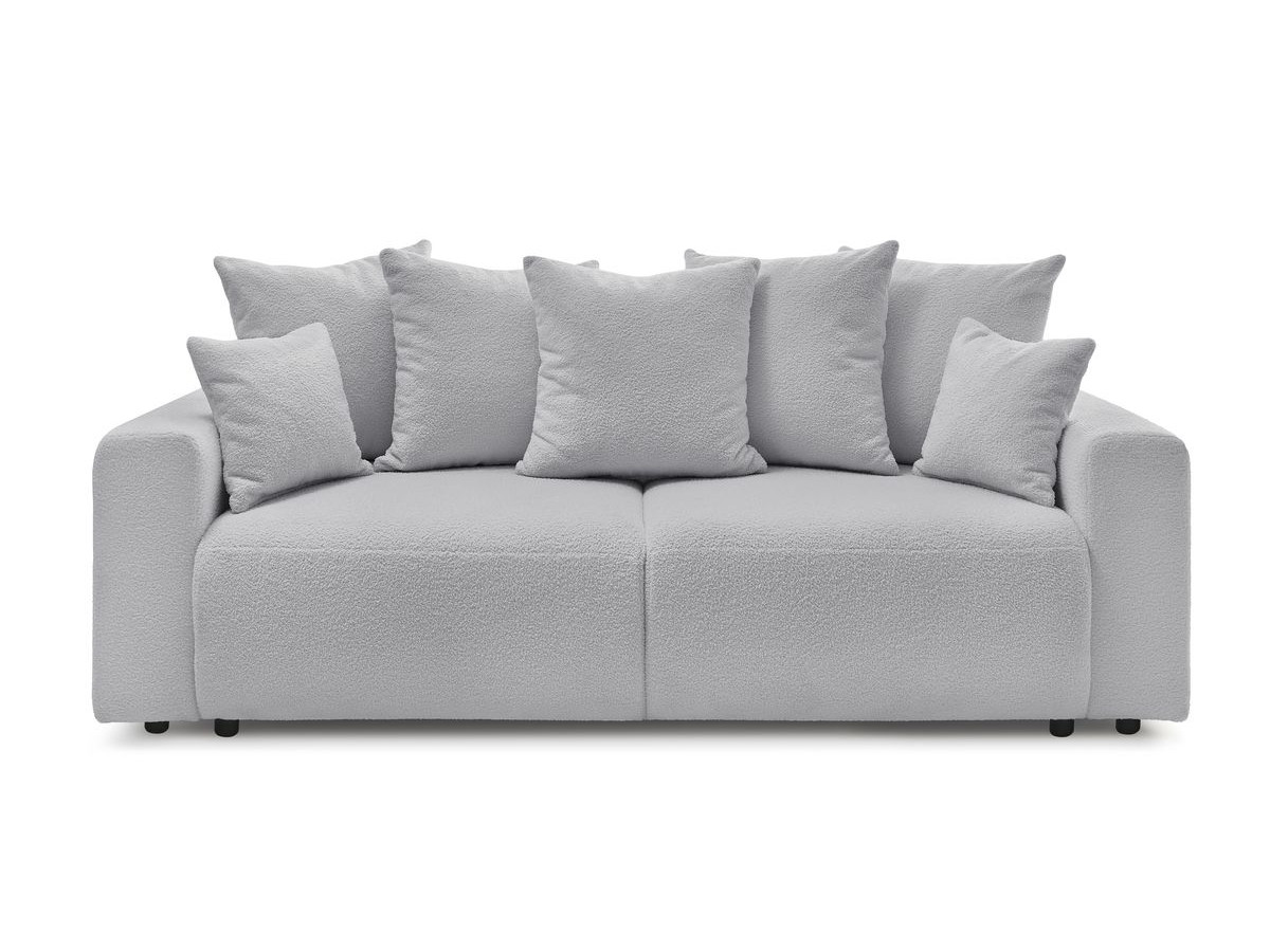 Canapé droit convertible coffre ENVY tissu bouclette doux avec pouf rond