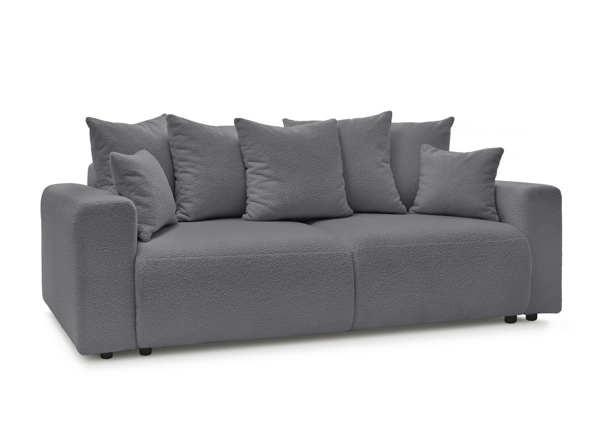 Canapé droit convertible coffre ENVY tissu bouclette doux avec pouf rond