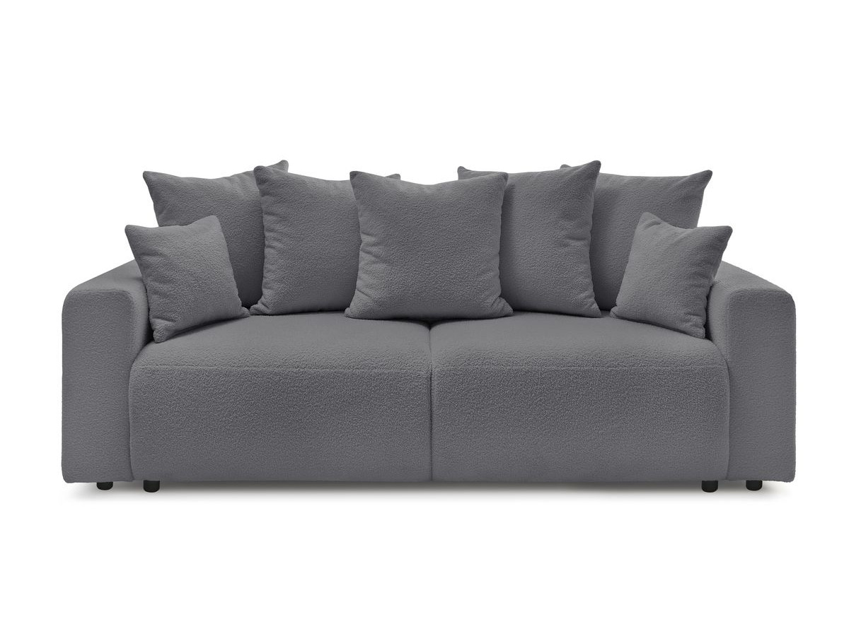 Canapé droit convertible coffre ENVY tissu bouclette doux avec pouf rond