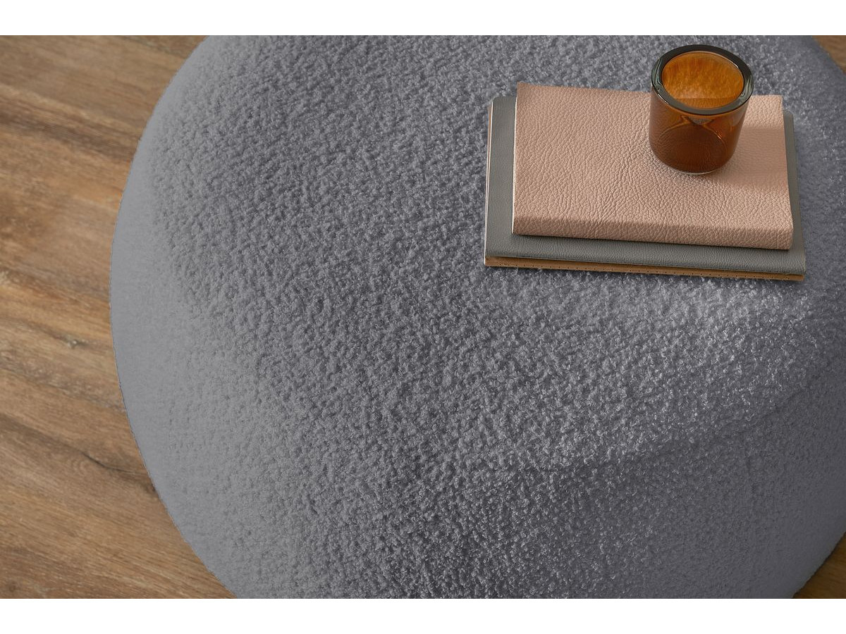 Canapé droit convertible coffre ENVY tissu bouclette doux avec pouf rond