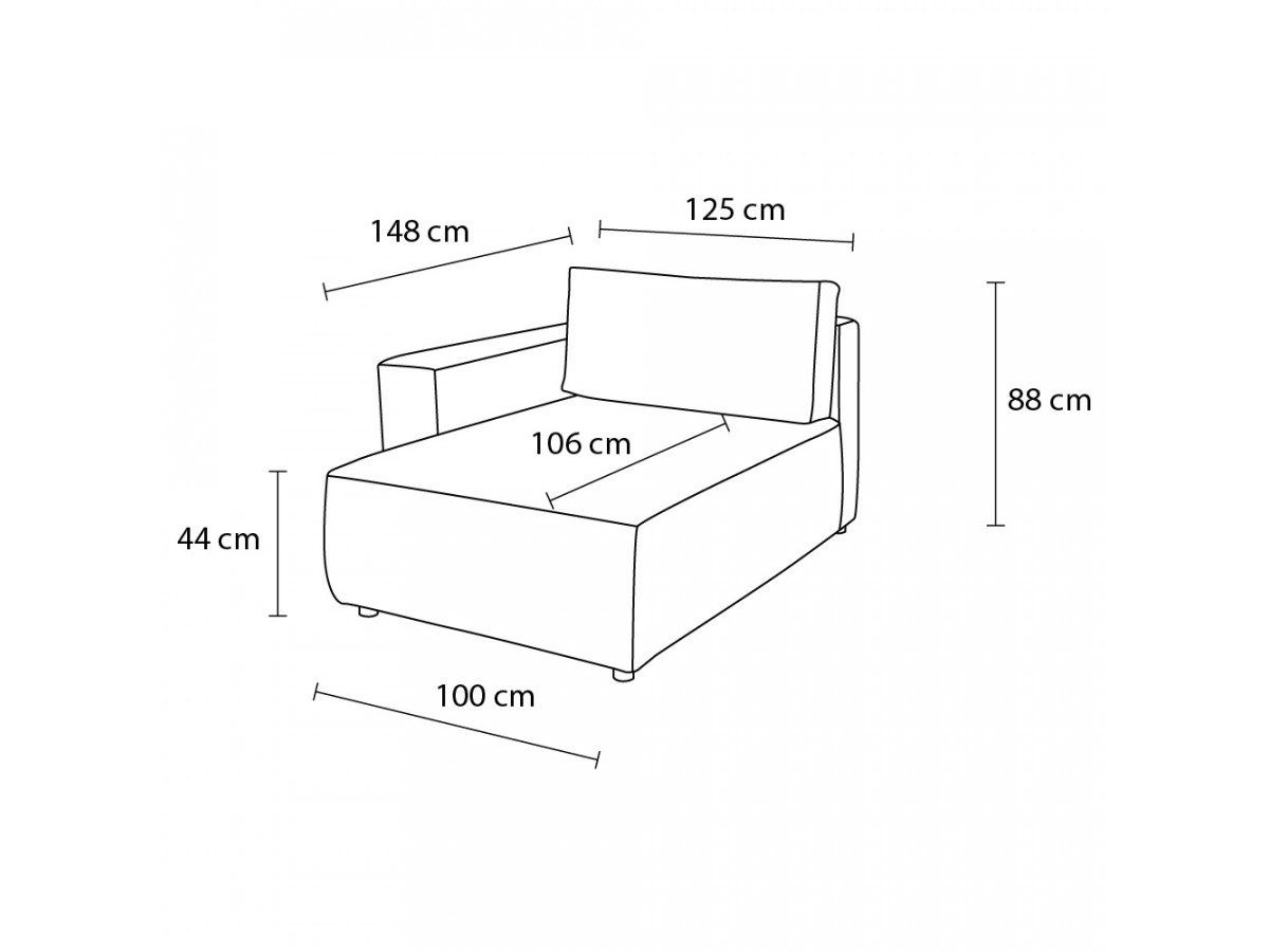 Chaise longue met armleuning voor NIHAD modulaire bank in corduroy stof