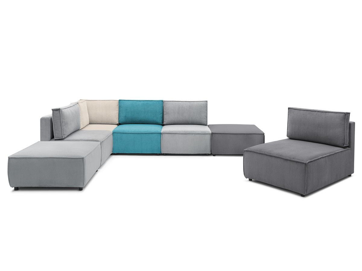 NIHAD vaste panoramische bank 100% modulaire corduroy stof 3 fauteuils, 1 hoek, 1 chaise longue en 2 poefs