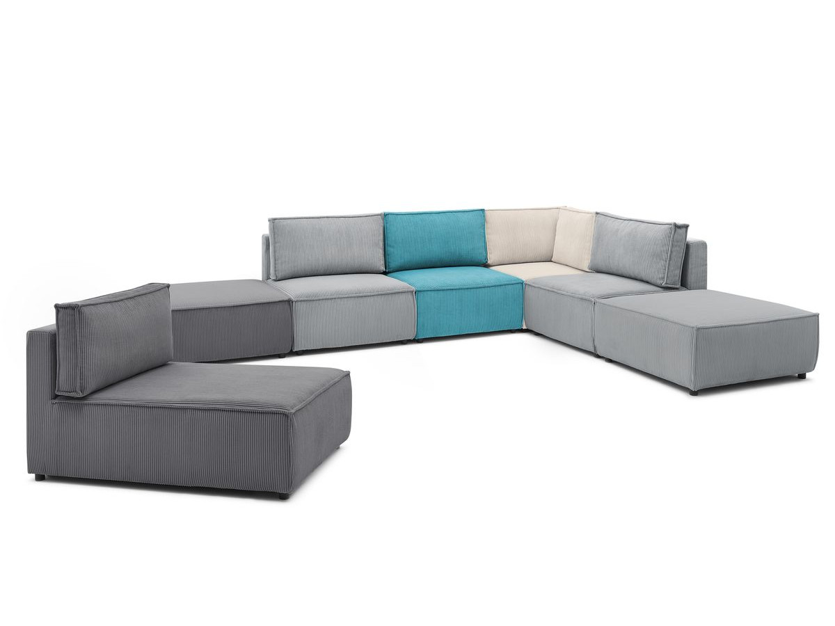 NIHAD vaste panoramische bank 100% modulaire corduroy stof 3 fauteuils, 1 hoek, 1 chaise longue en 2 poefs