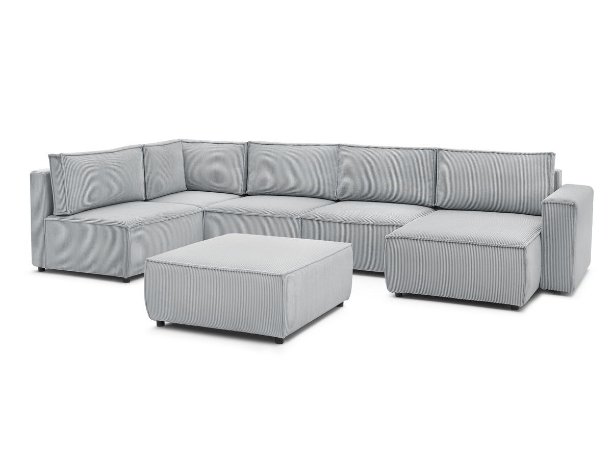 Canapé d'angle fixe modulable XL NIHAD tissu velours côtelé avec pouf