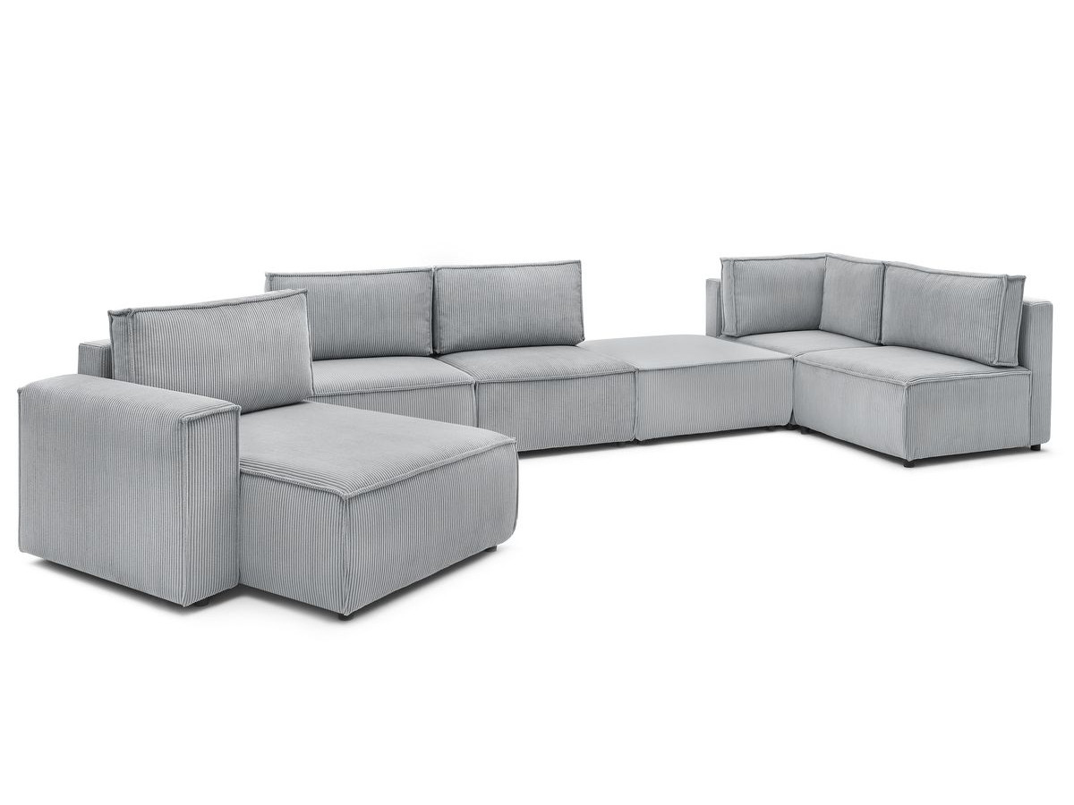 Canapé d'angle fixe modulable XL NIHAD tissu velours côtelé avec pouf