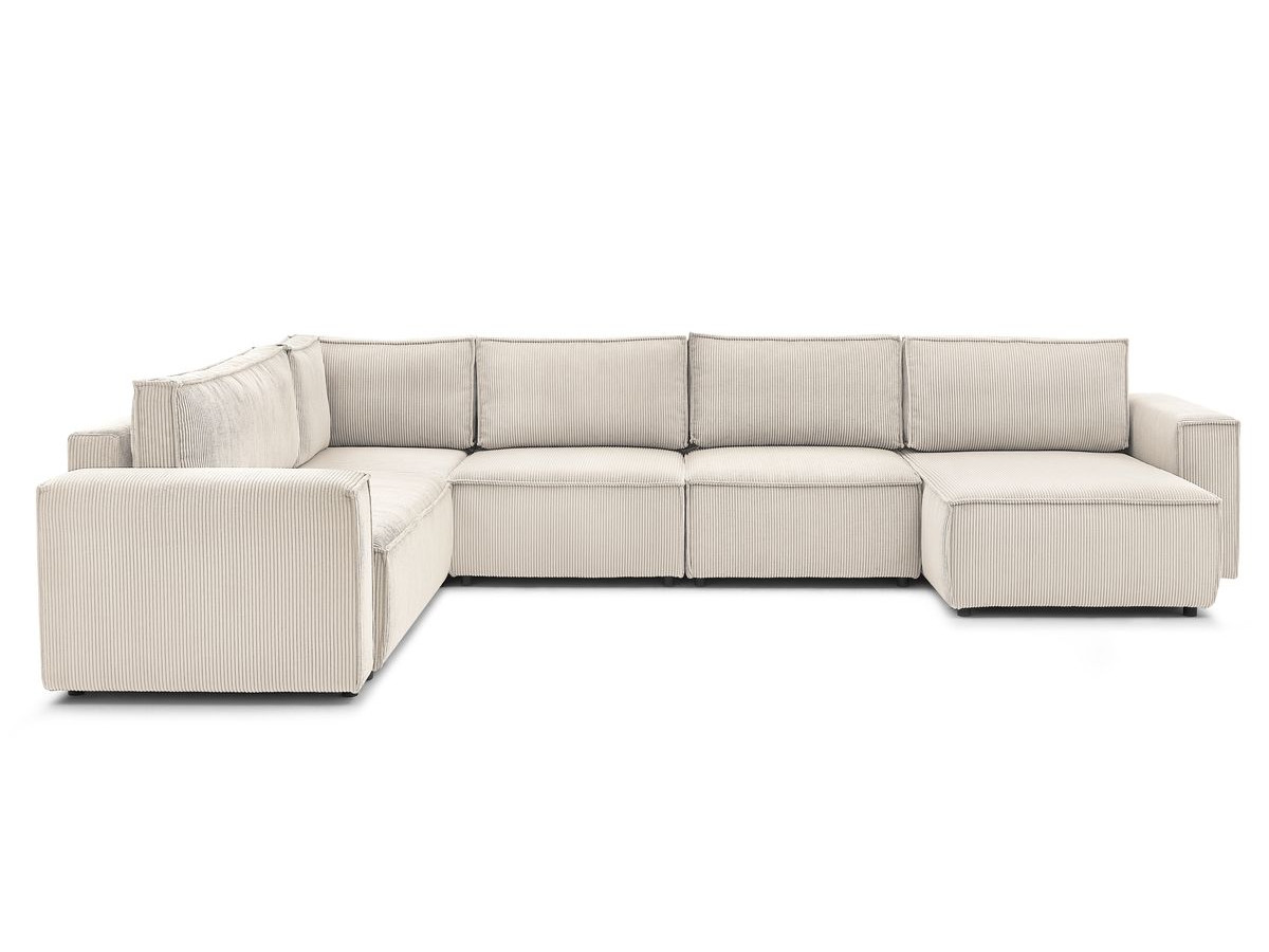 Canapé d'angle fixe modulable XL NIHAD tissu velours côtelé avec chauffeuse 2 places
