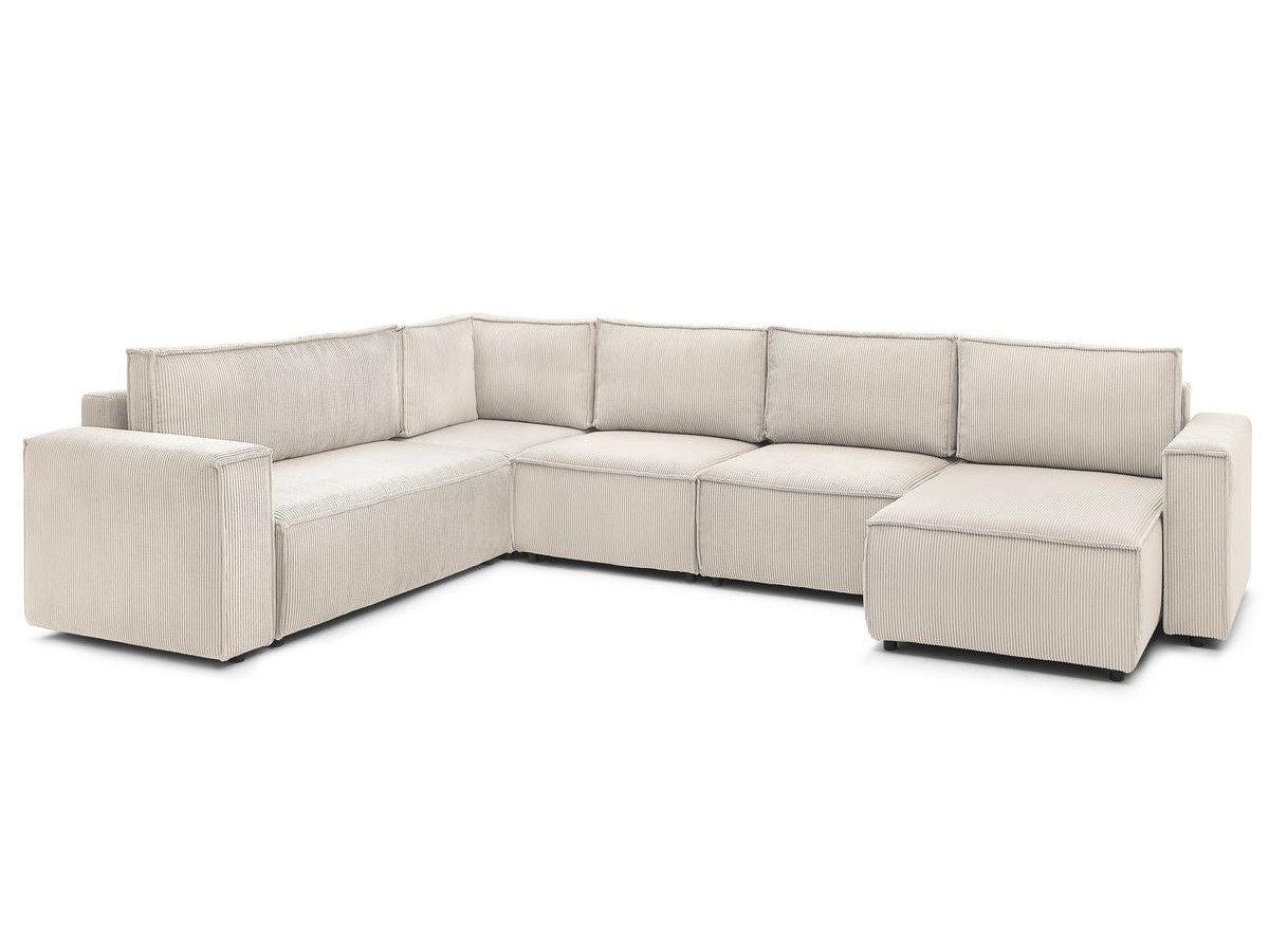 Canapé d'angle fixe modulable XL NIHAD tissu velours côtelé avec chauffeuse 2 places