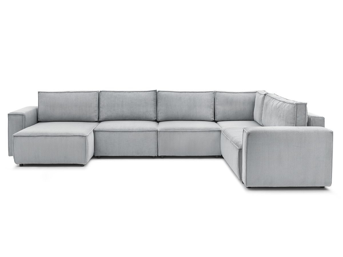 Canapé d'angle fixe modulable XL NIHAD tissu velours côtelé avec chauffeuse 2 places