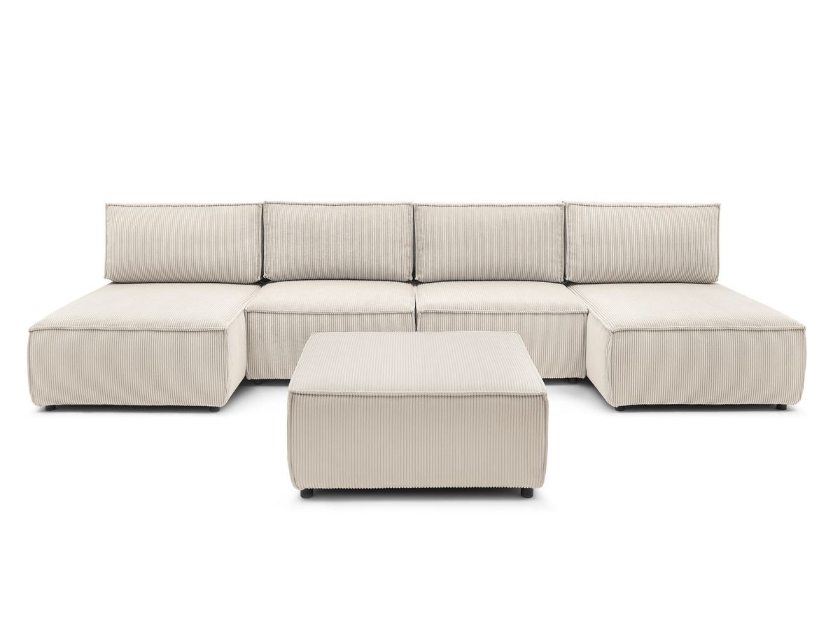 Canapé d'angle fixe 100% modulable NIHAD tissu velours côtelé 2 chauffeuses, 1 pouf et 2 méridiennes