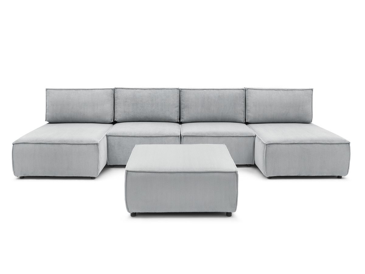 Canapé d'angle fixe 100% modulable NIHAD tissu velours côtelé 2 chauffeuses, 1 pouf et 2 méridiennes