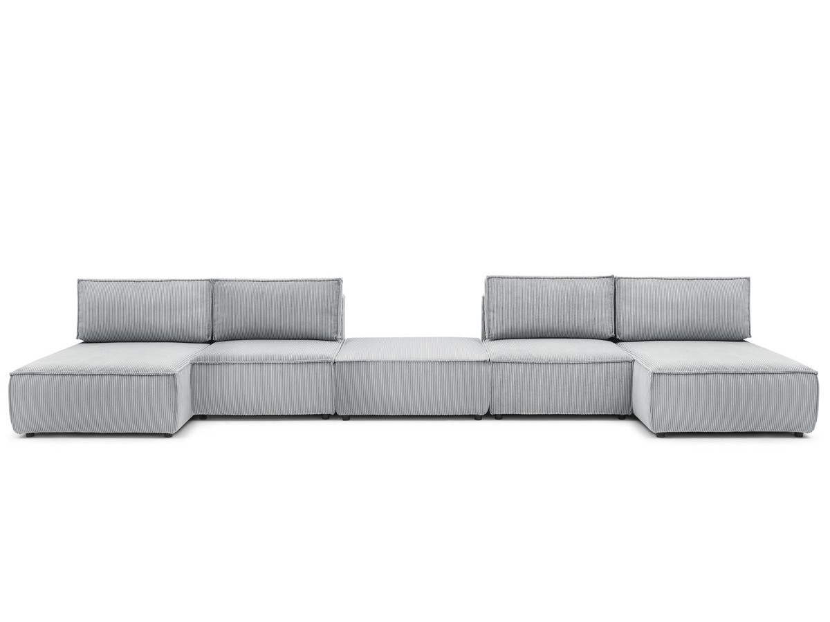 Canapé d'angle fixe 100% modulable NIHAD tissu velours côtelé 2 chauffeuses, 1 pouf et 2 méridiennes
