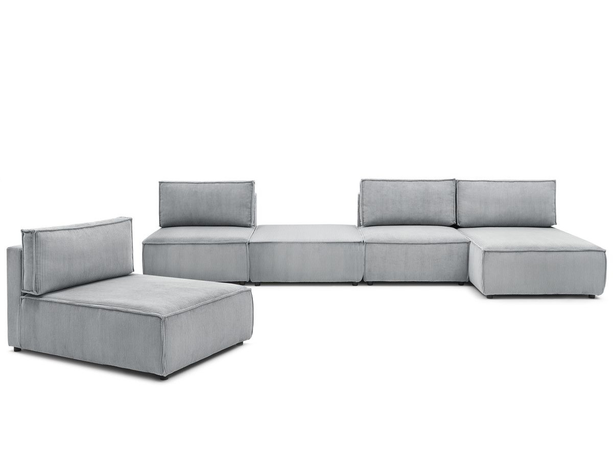 Canapé d'angle fixe 100% modulable NIHAD tissu velours côtelé 2 chauffeuses, 1 pouf et 2 méridiennes