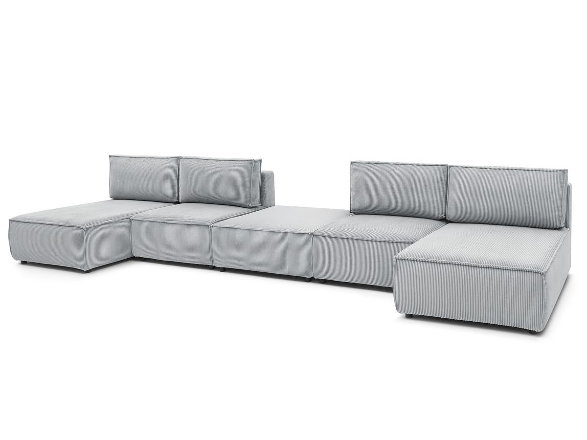 Canapé d'angle fixe 100% modulable NIHAD tissu velours côtelé 2 chauffeuses, 1 pouf et 2 méridiennes