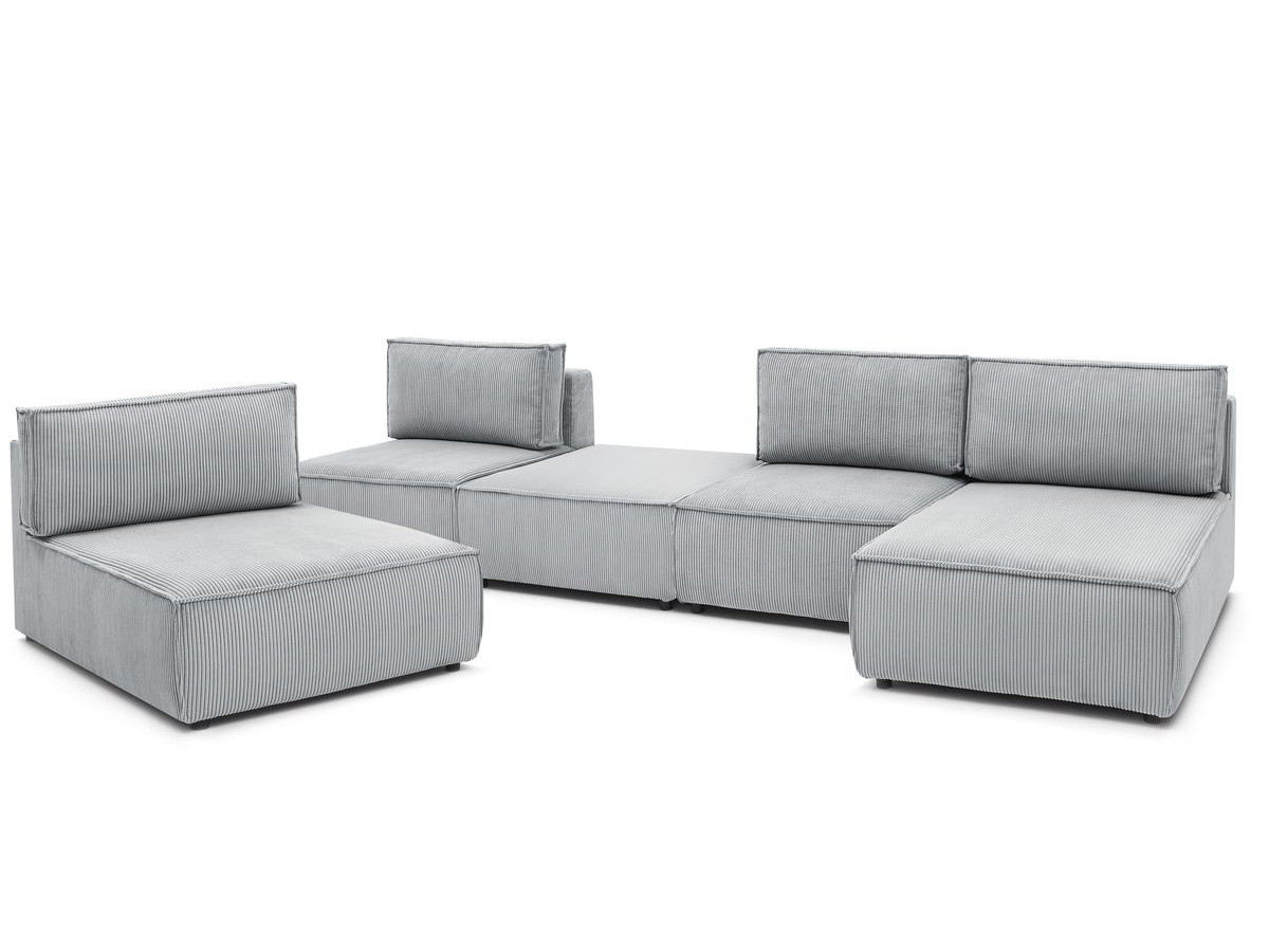 Canapé d'angle fixe 100% modulable NIHAD tissu velours côtelé 2 chauffeuses, 1 pouf et 2 méridiennes