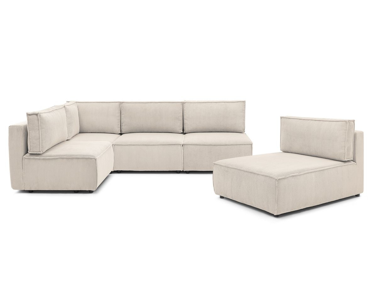Canapé d'angle fixe 100% modulable NIHAD tissu velours côtelé 3 chauffeuses, 1 angle et 1 méridienne