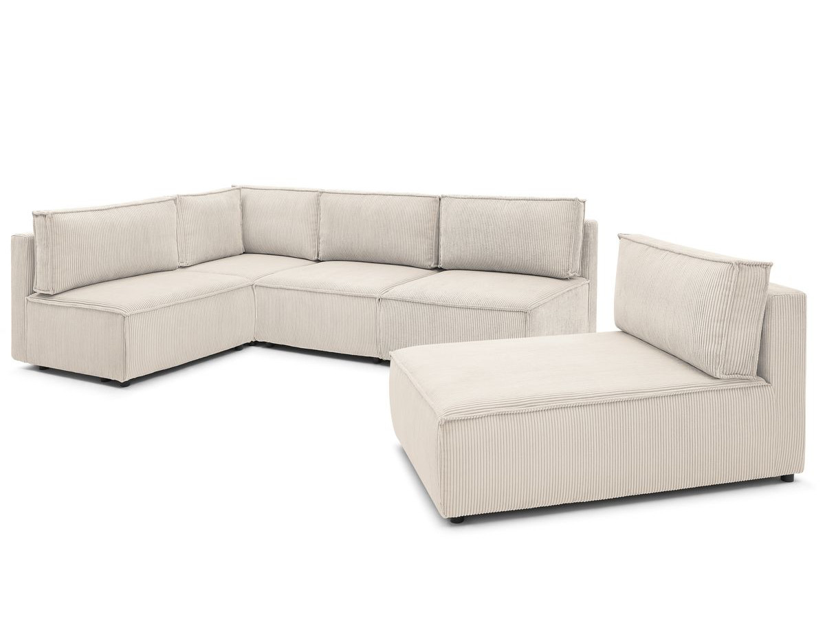 Canapé d'angle fixe 100% modulable NIHAD tissu velours côtelé 3 chauffeuses, 1 angle et 1 méridienne