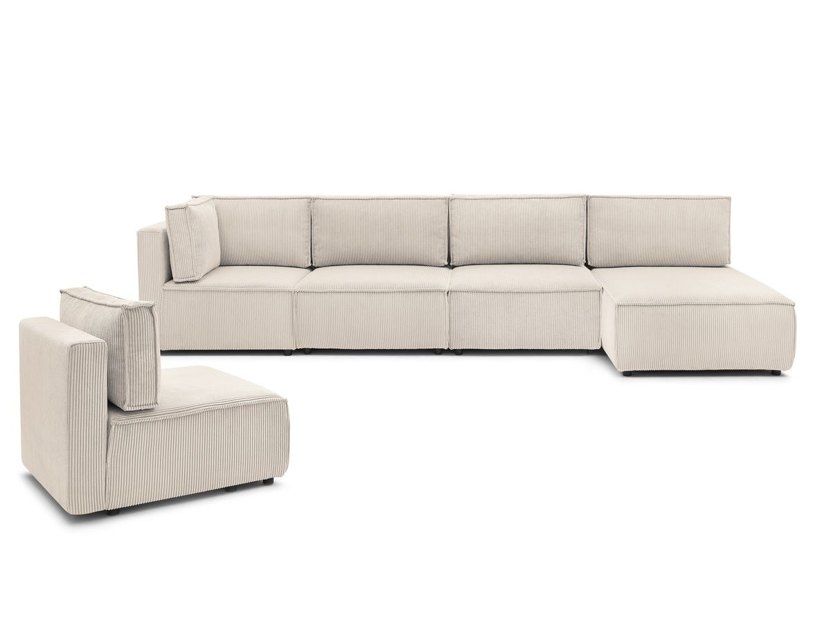Canapé d'angle fixe 100% modulable NIHAD tissu velours côtelé 3 chauffeuses, 1 angle et 1 méridienne
