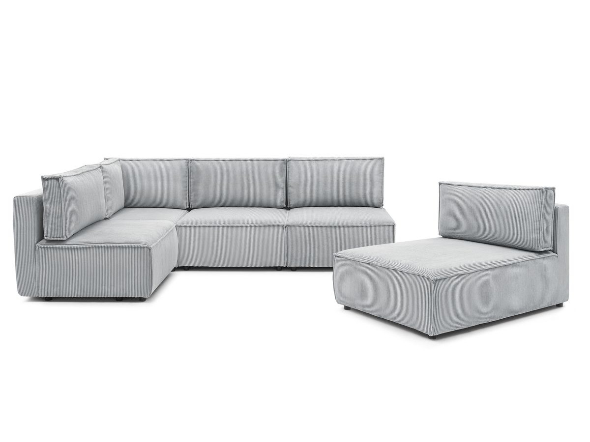Canapé d'angle fixe 100% modulable NIHAD tissu velours côtelé 3 chauffeuses, 1 angle et 1 méridienne