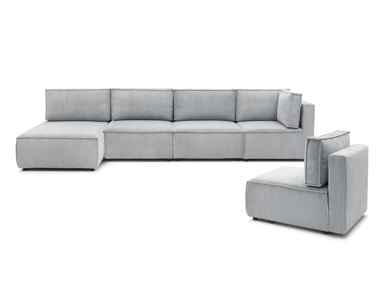 Canapé d'angle fixe 100% modulable NIHAD tissu velours côtelé 3 chauffeuses, 1 angle et 1 méridienne