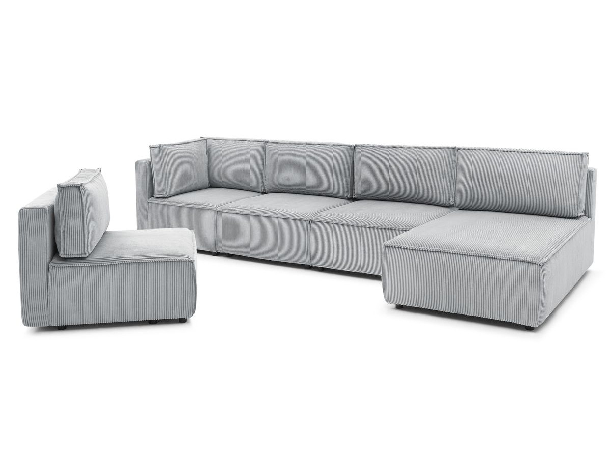Canapé d'angle fixe 100% modulable NIHAD tissu velours côtelé 3 chauffeuses, 1 angle et 1 méridienne