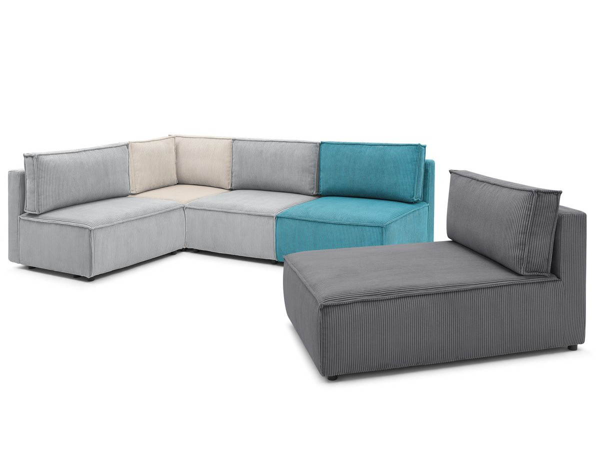 NIHAD 100% modulaire vaste hoekbank in corduroy stof met 3 fauteuils, 1 hoek en 1 chaise longue