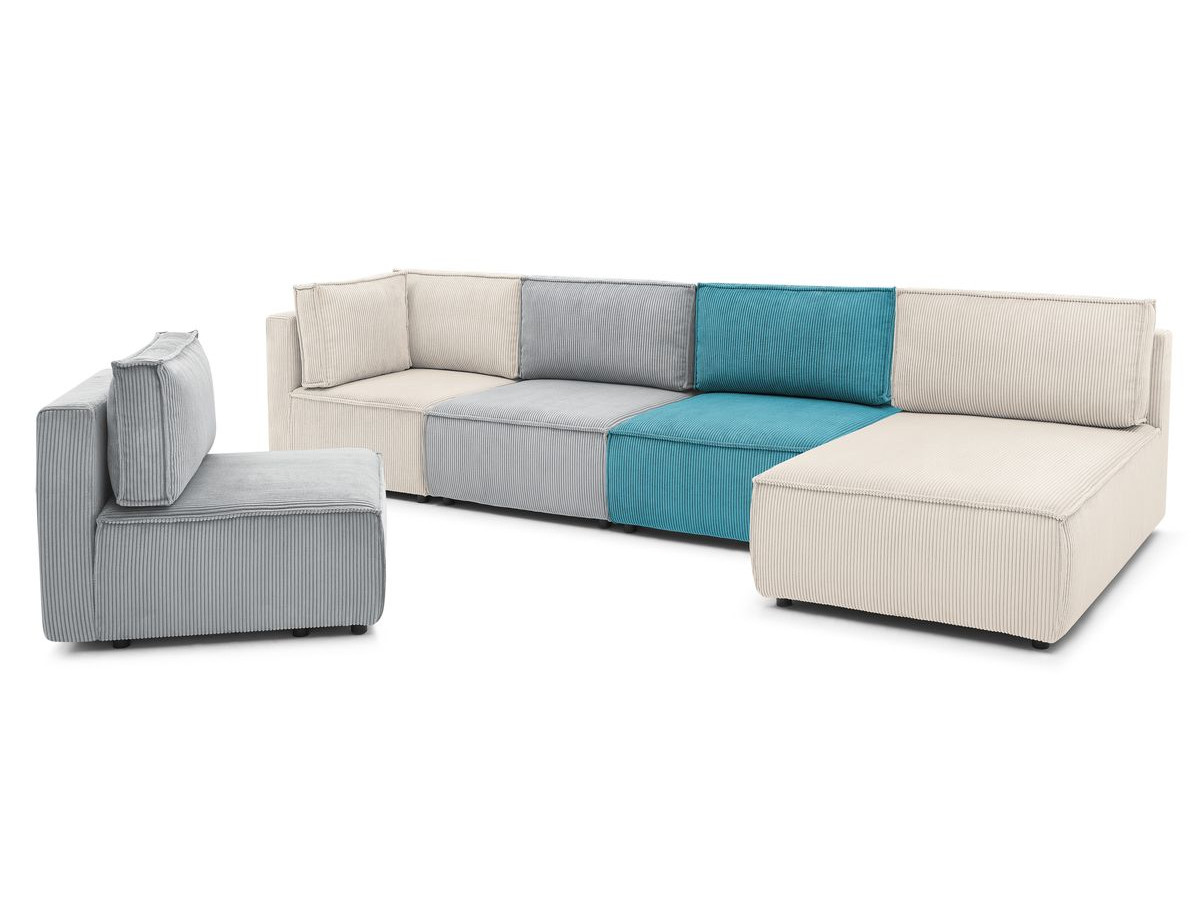 Canapé d'angle fixe 100% modulable NIHAD tissu velours côtelé 3 chauffeuses, 1 angle et 1 méridienne