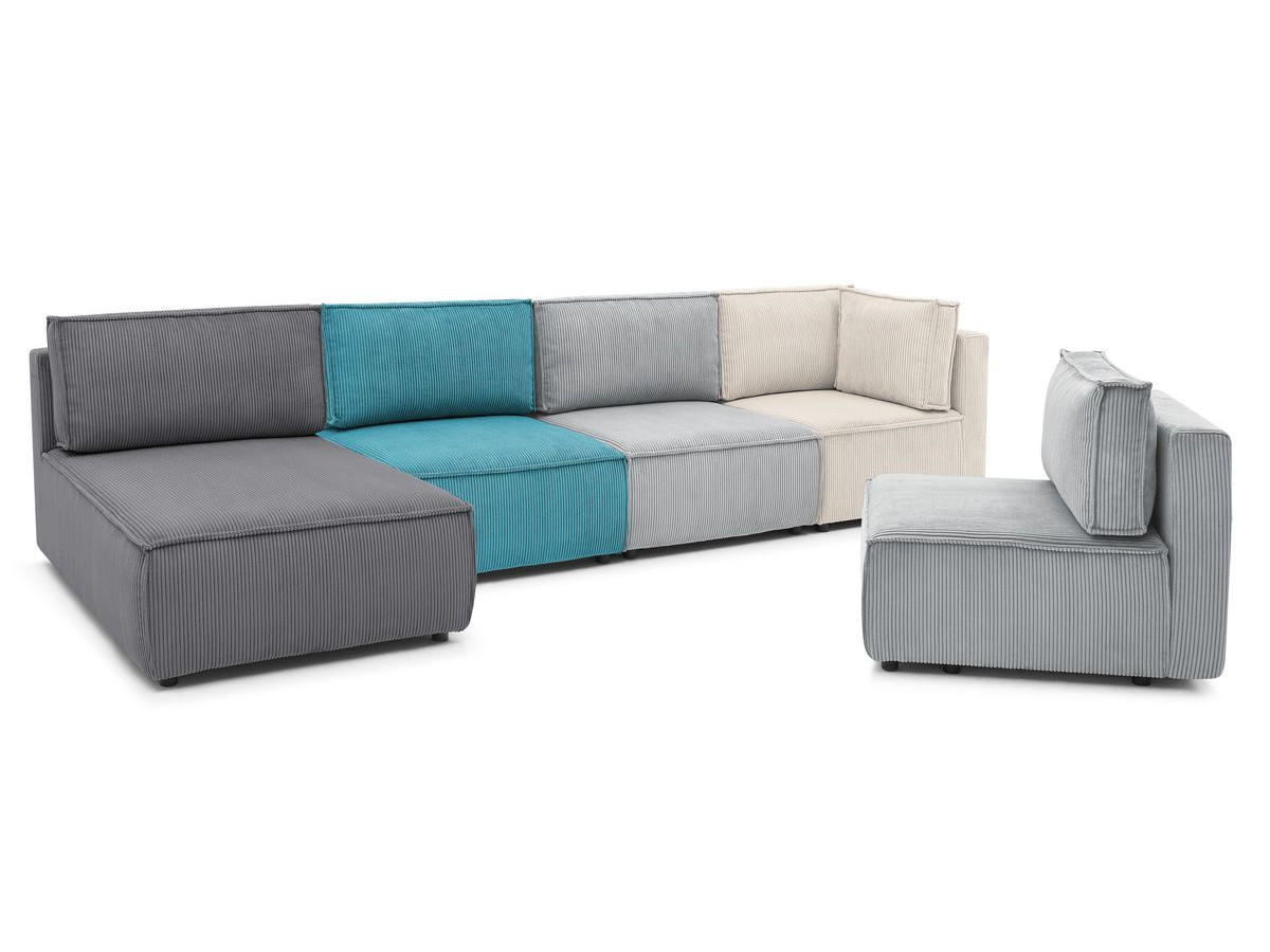 NIHAD 100% modulaire vaste hoekbank in corduroy stof met 3 fauteuils, 1 hoek en 1 chaise longue