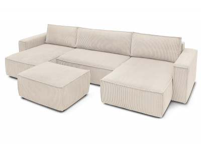 Canapé panoramique convertible coffre NIHAD velours côtelé avec pouf