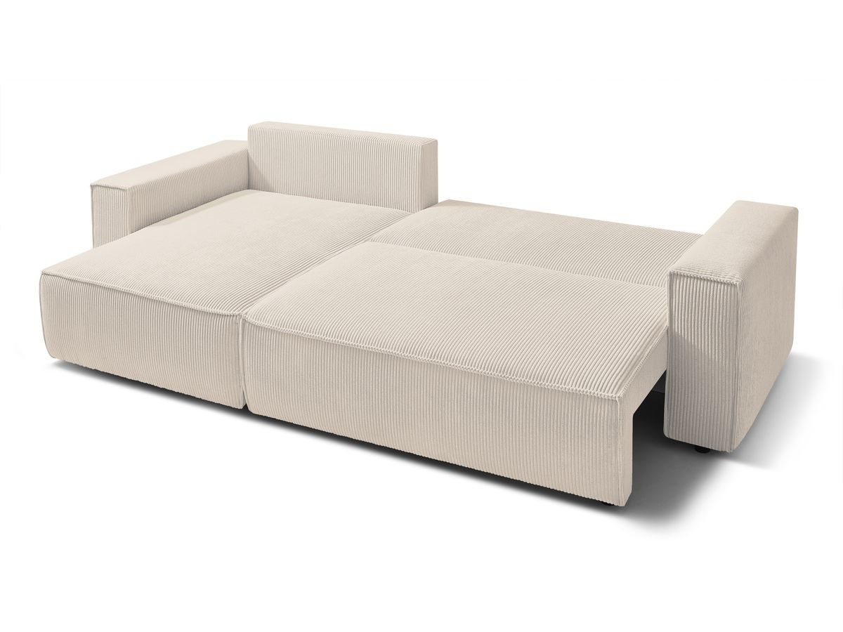 Canapé d'angle réversible convertible coffre NIHAD velours côtelé avec pouf