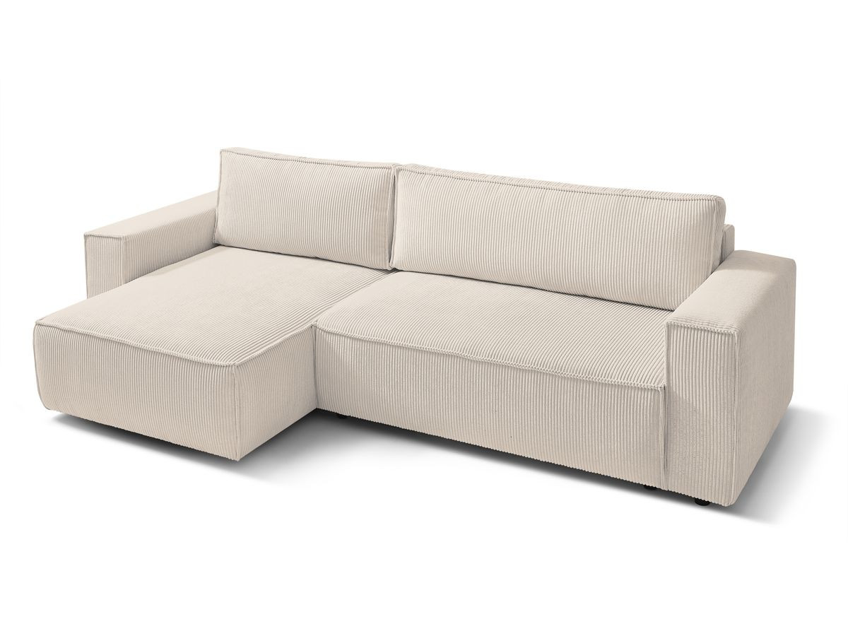 Canapé d'angle réversible convertible coffre NIHAD velours côtelé avec pouf