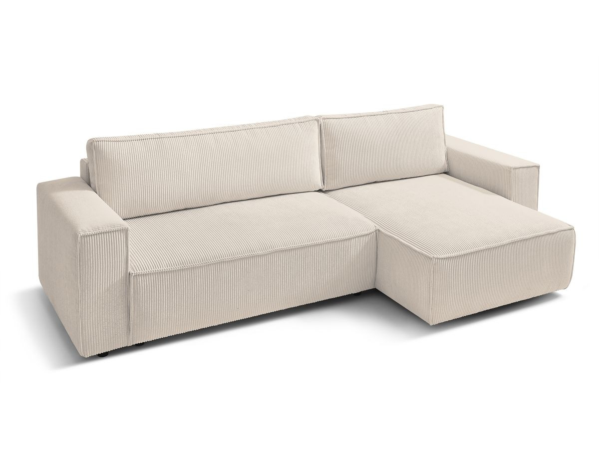 Canapé d'angle réversible convertible coffre NIHAD velours côtelé avec pouf