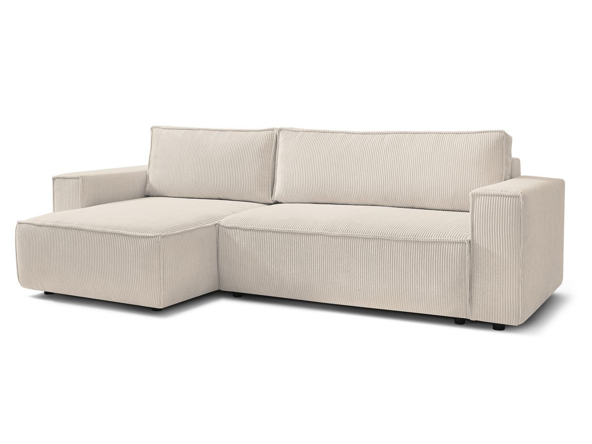 Canapé d'angle réversible convertible coffre NIHAD velours côtelé avec pouf