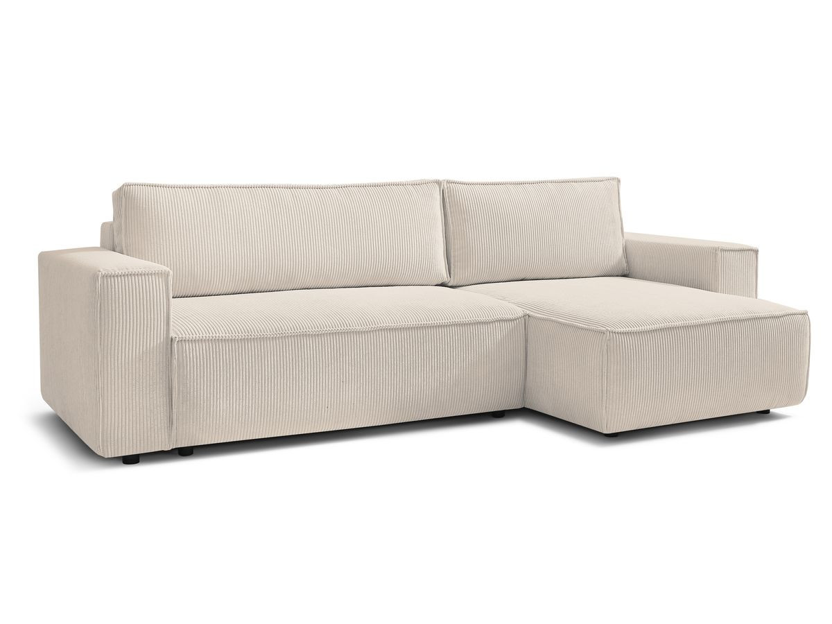 Canapé d'angle réversible convertible coffre NIHAD velours côtelé avec pouf