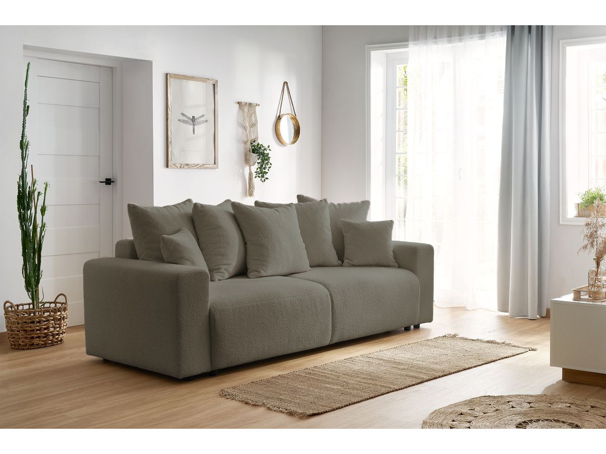 Canapé droit convertible coffre ENVY tissu bouclette doux