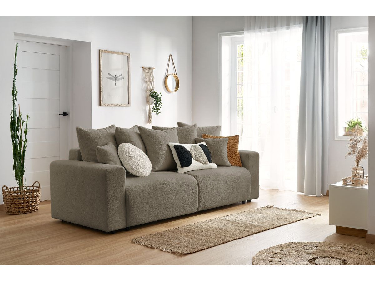 Canapé droit convertible coffre ENVY tissu bouclette doux