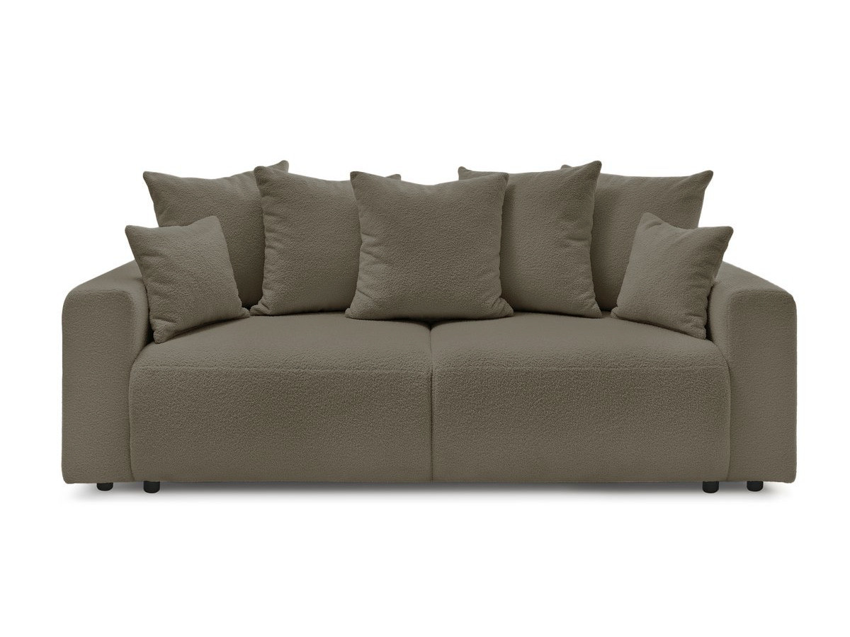 Canapé droit convertible coffre ENVY tissu bouclette doux avec pouf rectangulaire