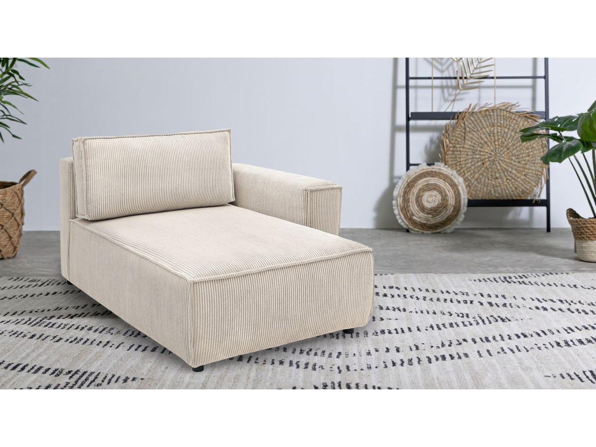 Méridienne avec accoudoir pour canapé modulable NIHAD tissu velours côtelé beige  angle droit BOBOCHIC 1 places