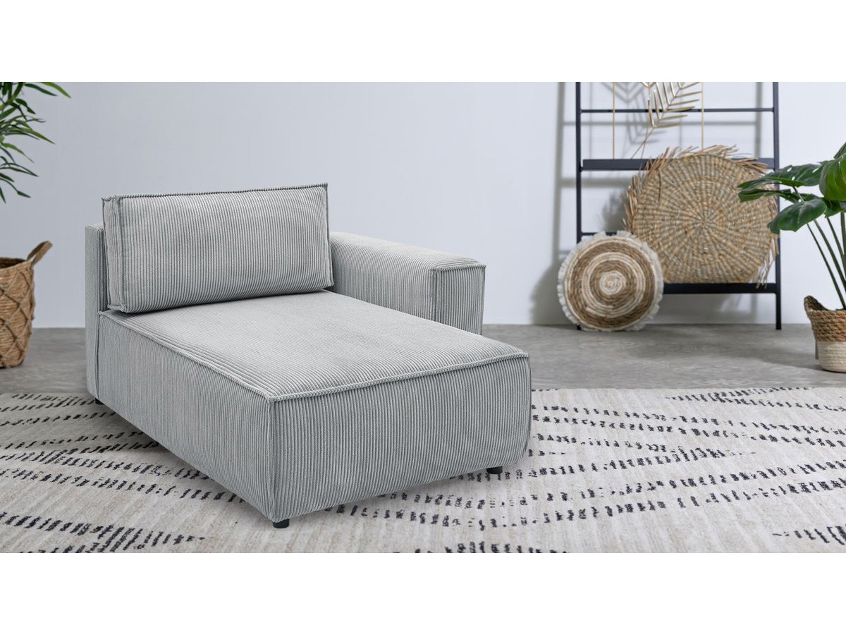 Méridienne avec accoudoir pour canapé modulable NIHAD tissu velours côtelé gris clair  angle droit BOBOCHIC 1 places