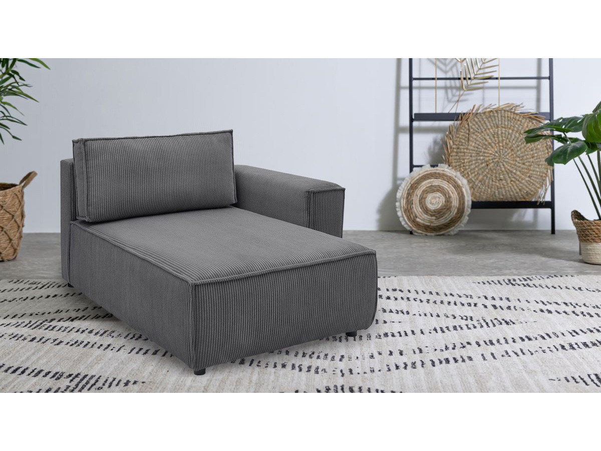 Méridienne avec accoudoir pour canapé modulable NIHAD tissu velours côtelé gris foncé  angle droit BOBOCHIC 1 places