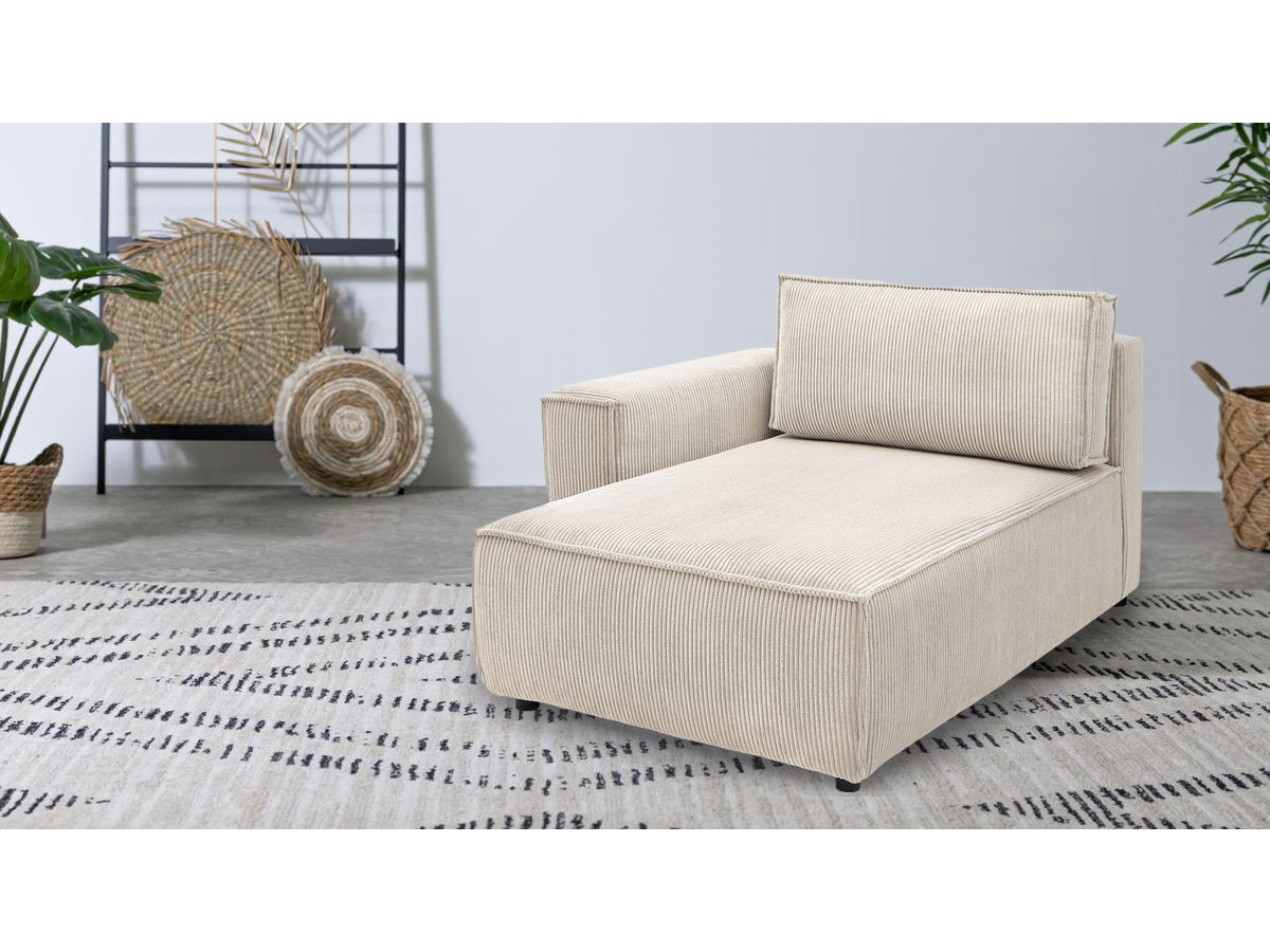 Méridienne avec accoudoir pour canapé modulable NIHAD tissu velours côtelé beige  angle gauche BOBOCHIC 1 places