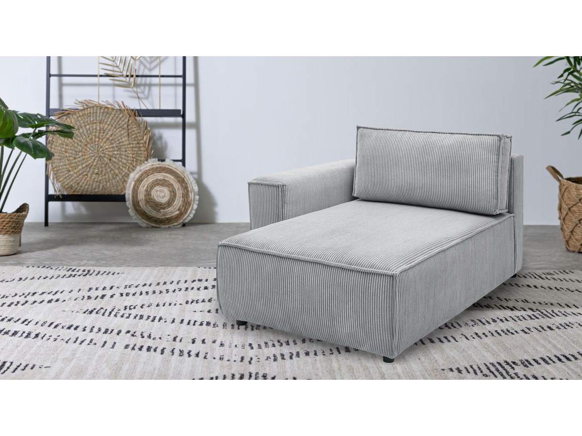 Méridienne avec accoudoir pour canapé modulable NIHAD tissu velours côtelé gris clair  angle gauche BOBOCHIC 1 places