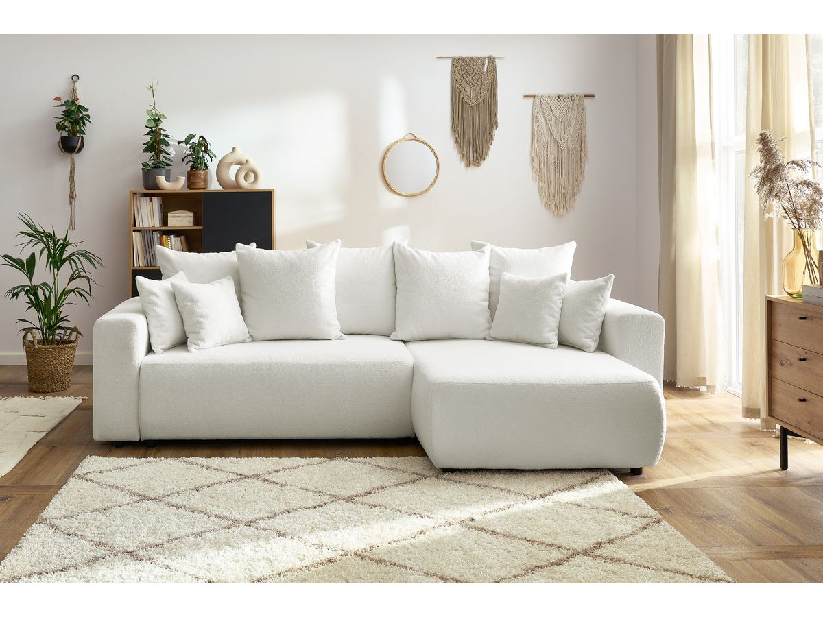 Canapé d'angle réversible convertible coffre ENVY tissu bouclette doux