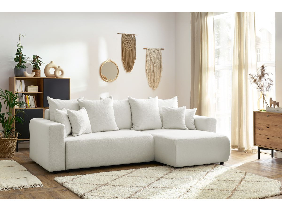 Canapé d'angle réversible convertible coffre ENVY tissu bouclette doux