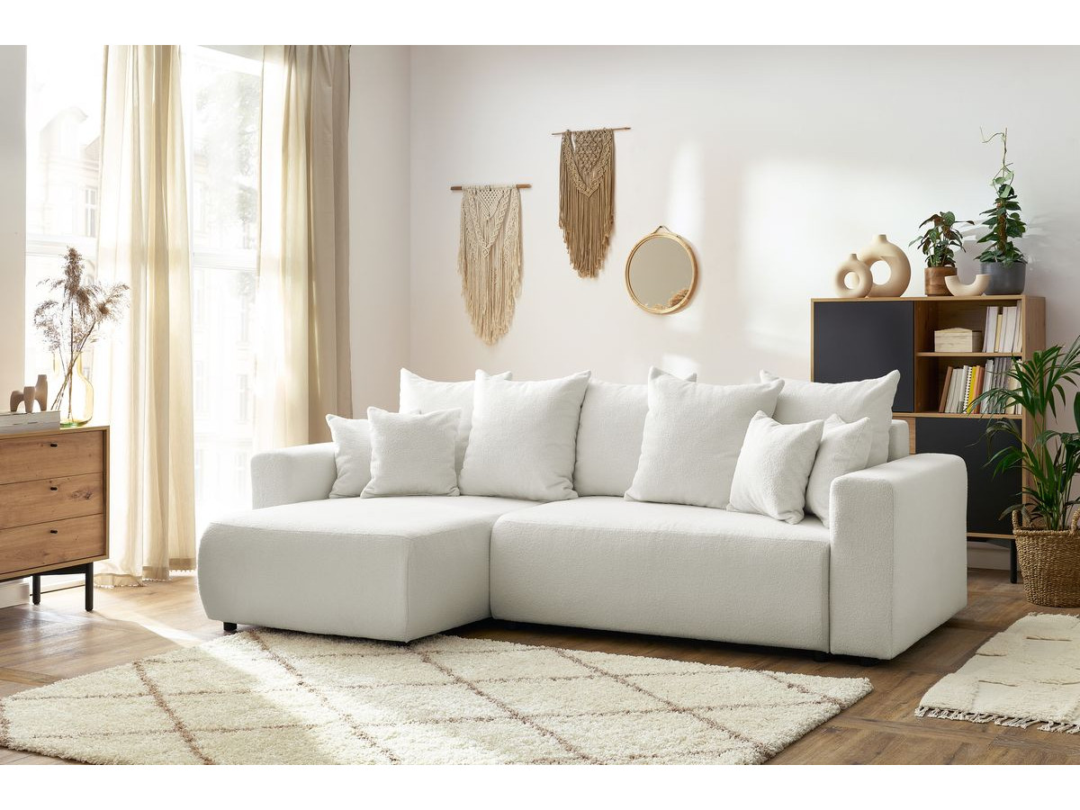 Canapé d'angle réversible convertible coffre ENVY tissu bouclette doux