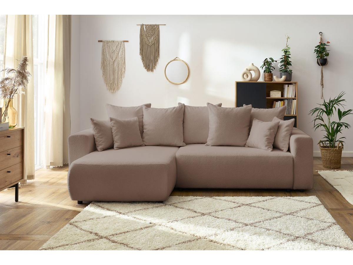 Canapé d'angle réversible convertible coffre ENVY tissu bouclette doux