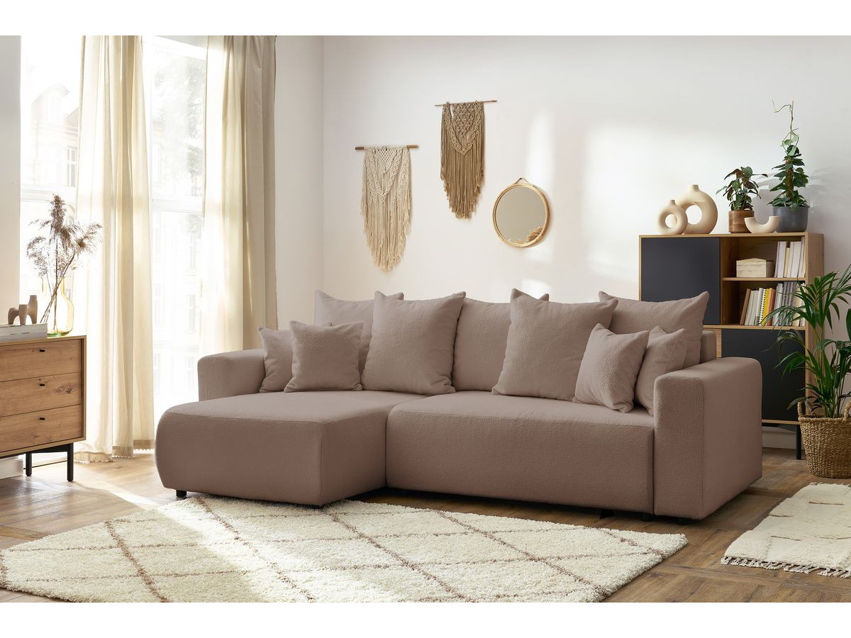 Canapé d'angle réversible convertible coffre ENVY tissu bouclette doux