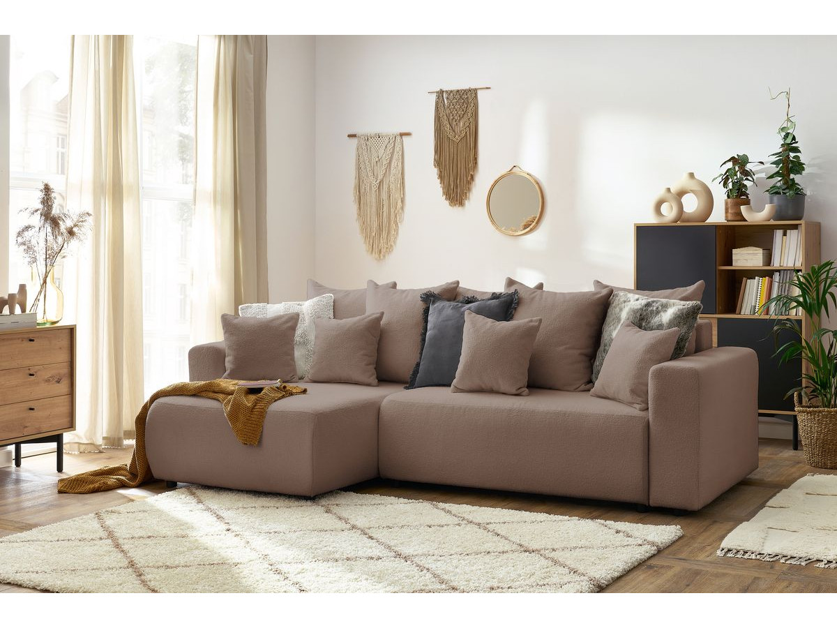 Canapé d'angle réversible convertible coffre ENVY tissu bouclette doux