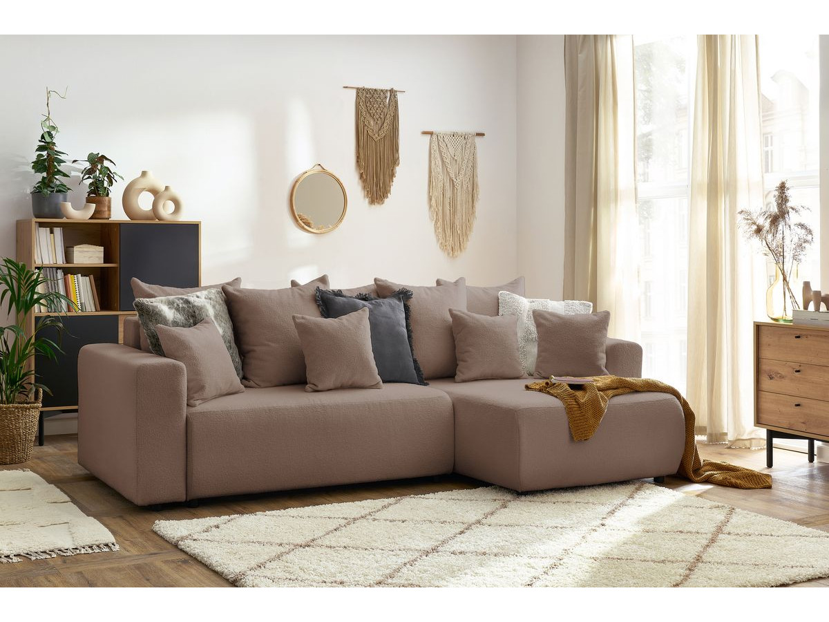 Canapé d'angle réversible convertible coffre ENVY tissu bouclette doux
